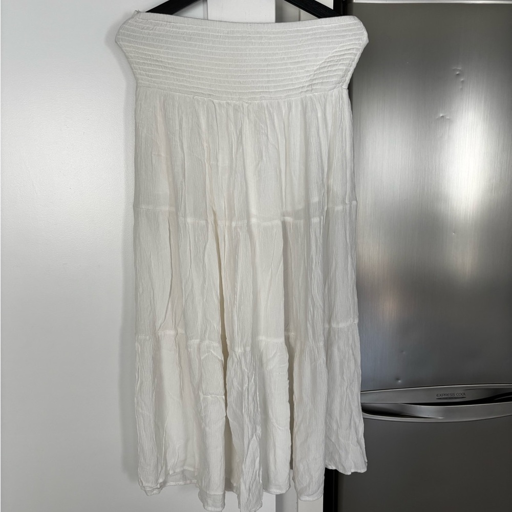Drop Waist Smocked Maxi Skirt in White